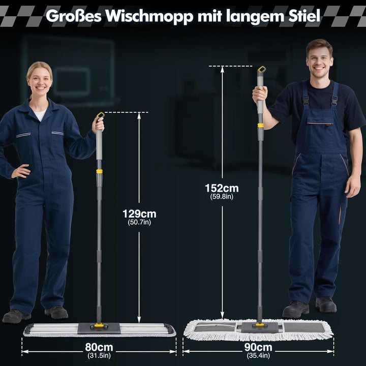 Bodenwischer, 90cm Breit Wischmopp, Professionelle Bodenwischer Set mit Mikrofaser Pads und Baumwoll