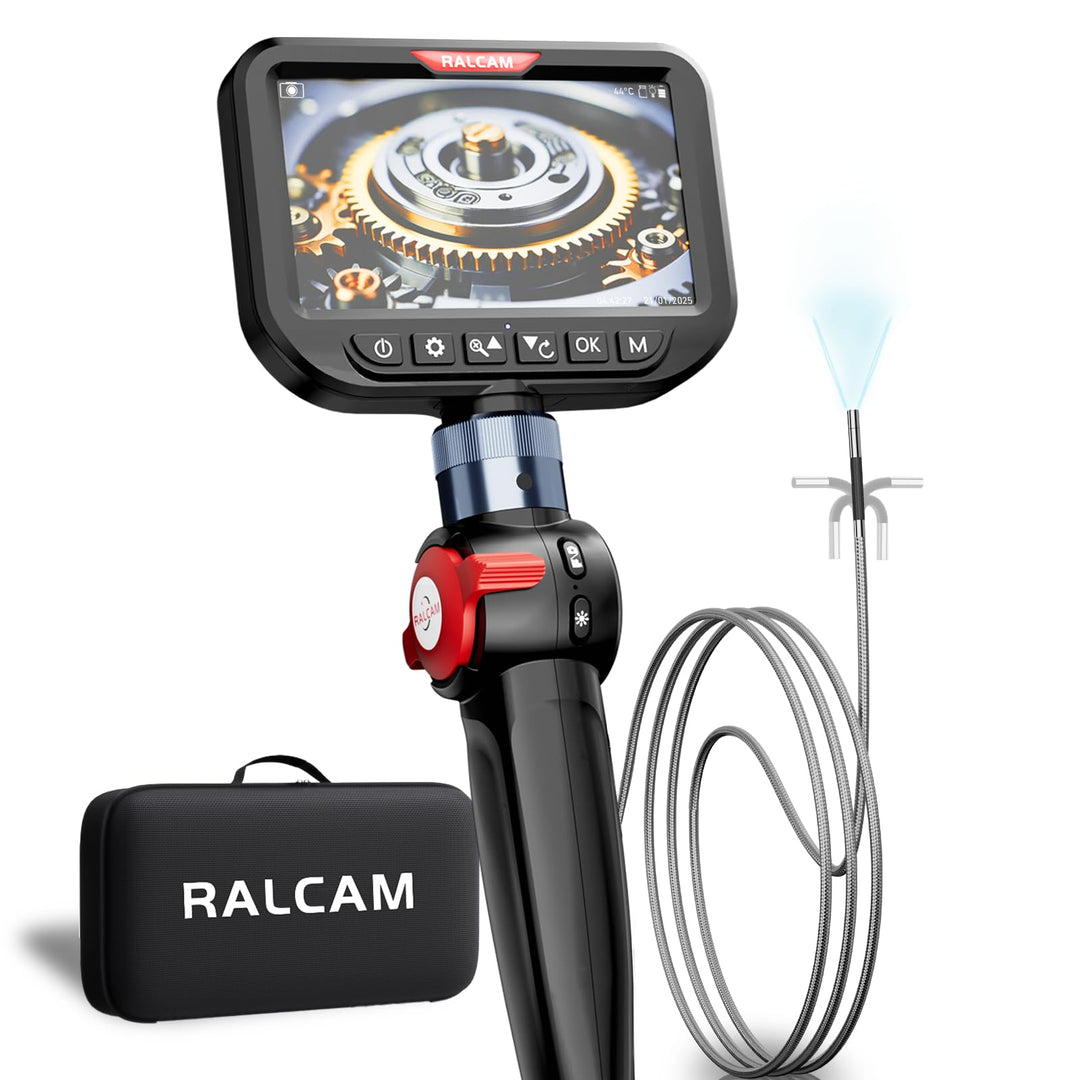 Ralcam Endoskopkamera mit Licht, Endoscope Camera mit 210° beweglichem Kopf, 3.9mm Sonde, 5" HD Bild