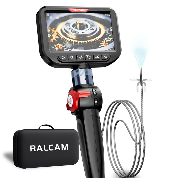 Ralcam Endoskopkamera mit Licht, Endoscope Camera mit 210° beweglichem Kopf, 3.9mm Sonde, 5" HD Bild