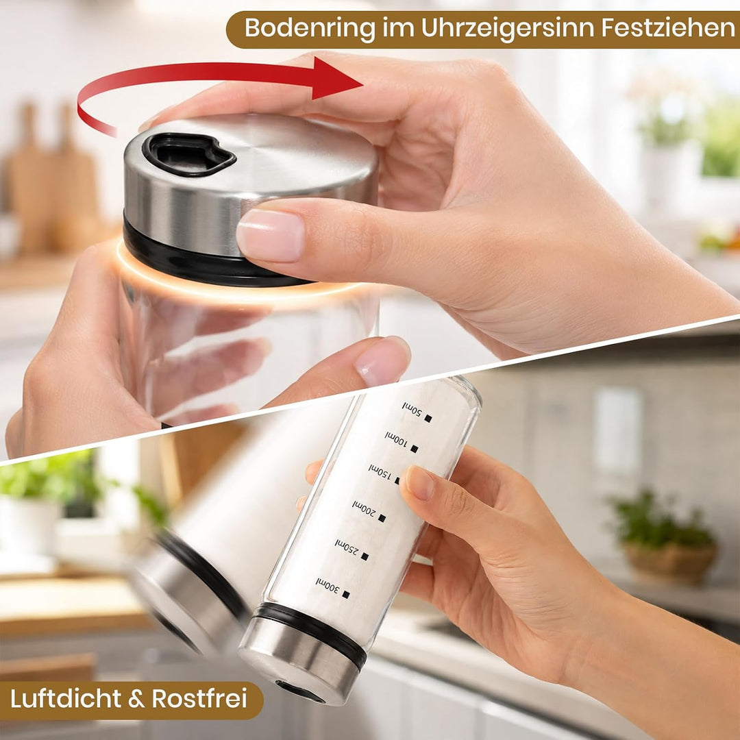 Mssushi 4er Set Salzstreuer Klein mit Drehdeckel 300ml | 10oz, Gewürzgläser Rund Glas Leer, 4 Lochgr