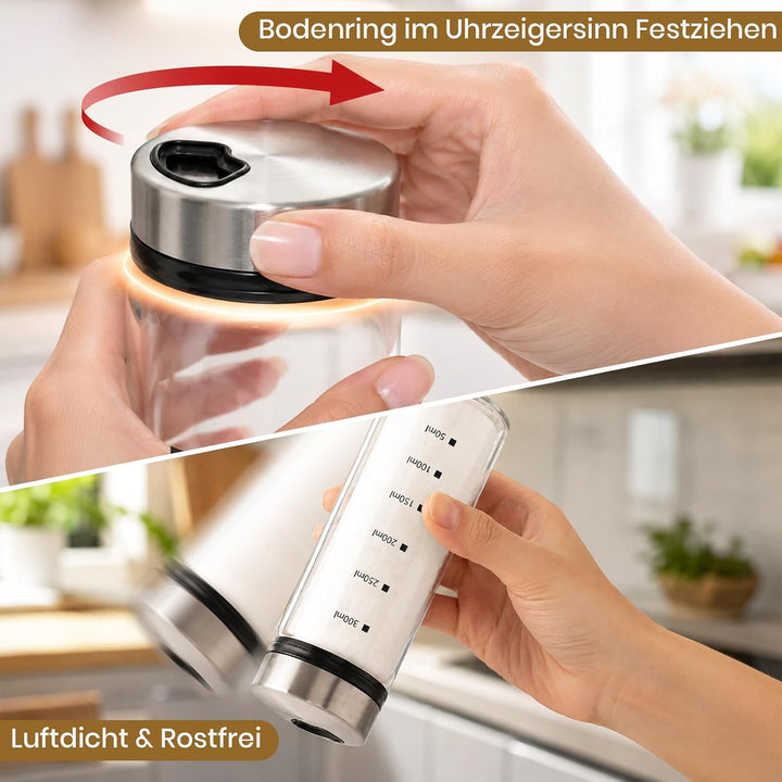 Mssushi 4er Set Salzstreuer Klein mit Drehdeckel 300ml | 10oz, Gewürzgläser Rund Glas Leer, 4 Lochgr