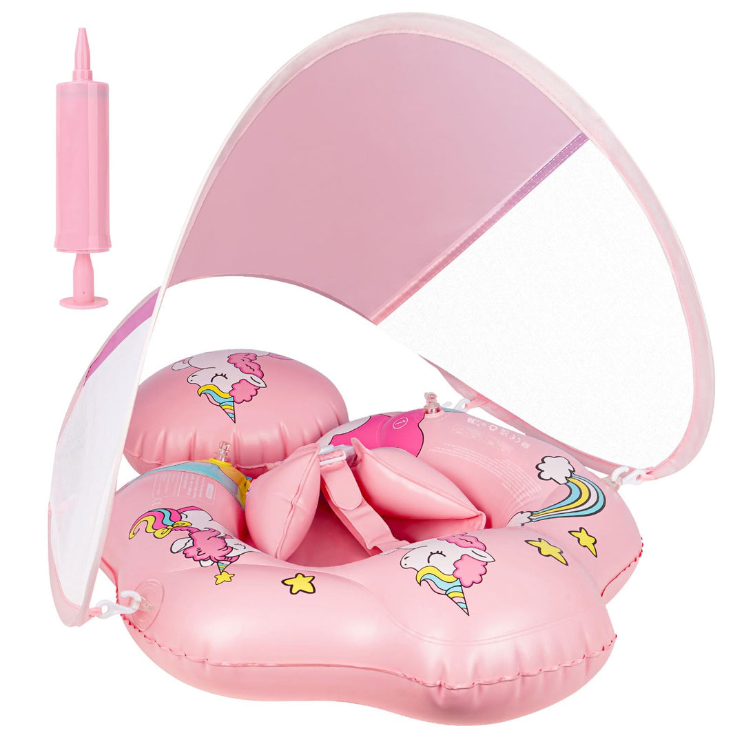 Schwimmring Baby mit UPF50+ Sonnendach,Rainllon Schwimmhilfe Baby mit Verstellbare Sicherheitssitz,A