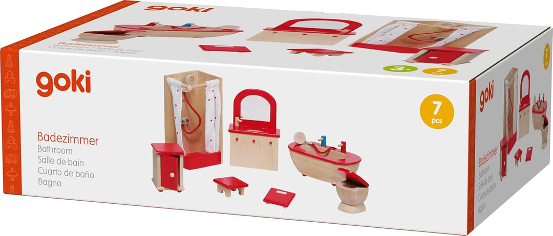 Goki 51959 - Badezimmer, 7-teilig, Puppenhausmöbel