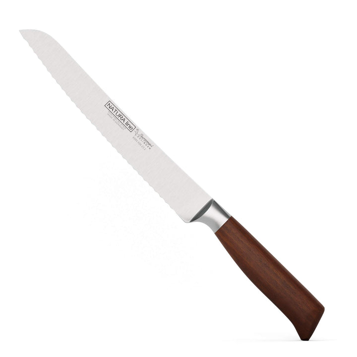 Burgvogel Solingen Natura Line, Brotmesser Holzgriff, rot satiniert, geschmiedet, 22 cm mit Wellensc