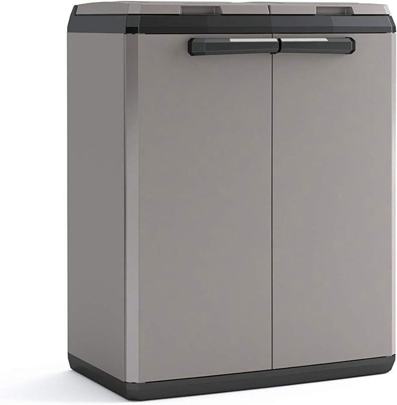 Keter 9736000 Split Basic Recyclingschrank, grau/schwarz, 68 x 39 x 85 cm, manuelle Öffnung