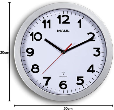 Maul Wanduhr MAULstep Ø 30 cm | Funkuhr mit automatischer Zeiteinstellung | ideal für Wohnzimmer, Sc
