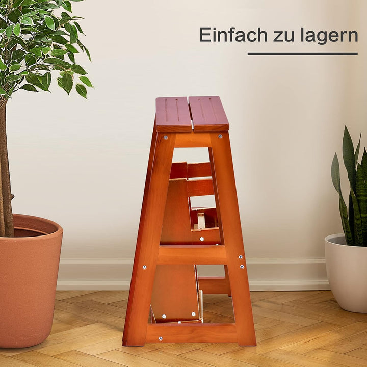 RELAX4LIFE Leiterstuhl 3 Stufen, Tritthocker Kiefernholz, Trittleiter zusammenklappbar, Trittstuhl,