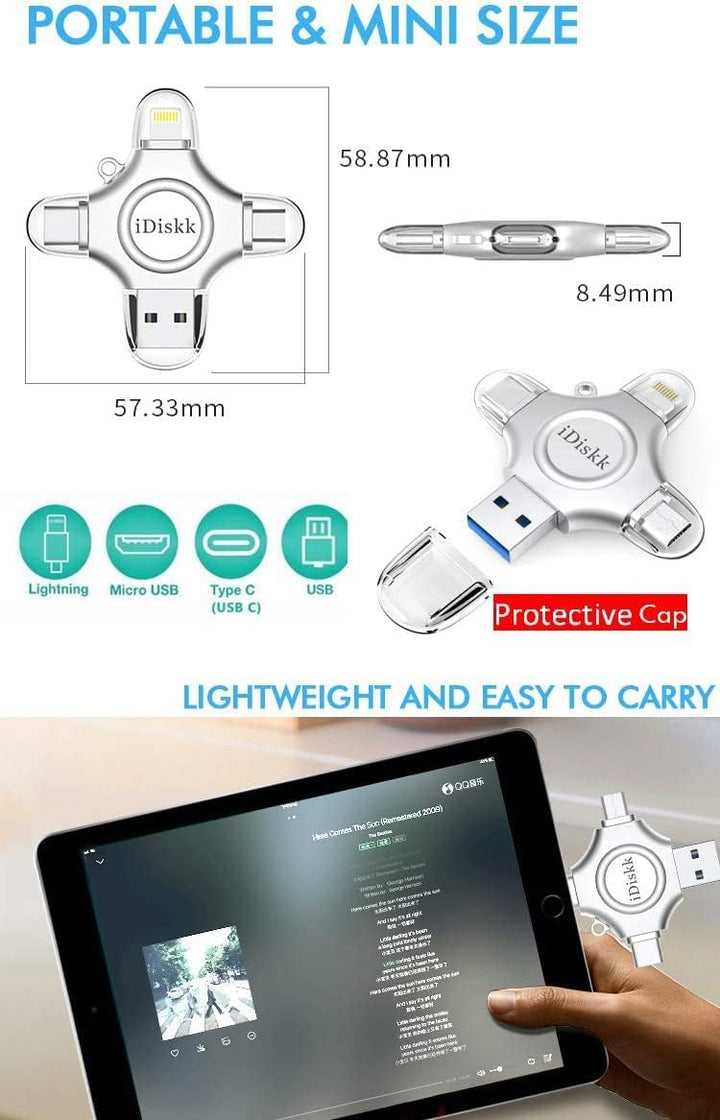 iDiskk 1 TB MFi-zertifizierter Fotospeicher für iPhone, USB-Flash-Laufwerk für USB-C, iPad, Android,