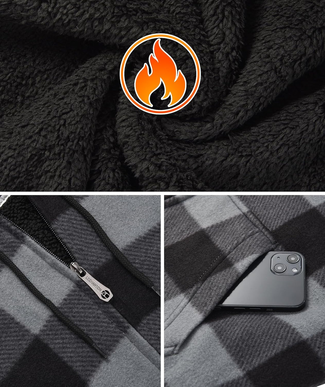 igeekwell Winterjacke Herren Kapuzenpullover mit Kapuze Fleecejacke für Männer Casual Kapuzenjacke B
