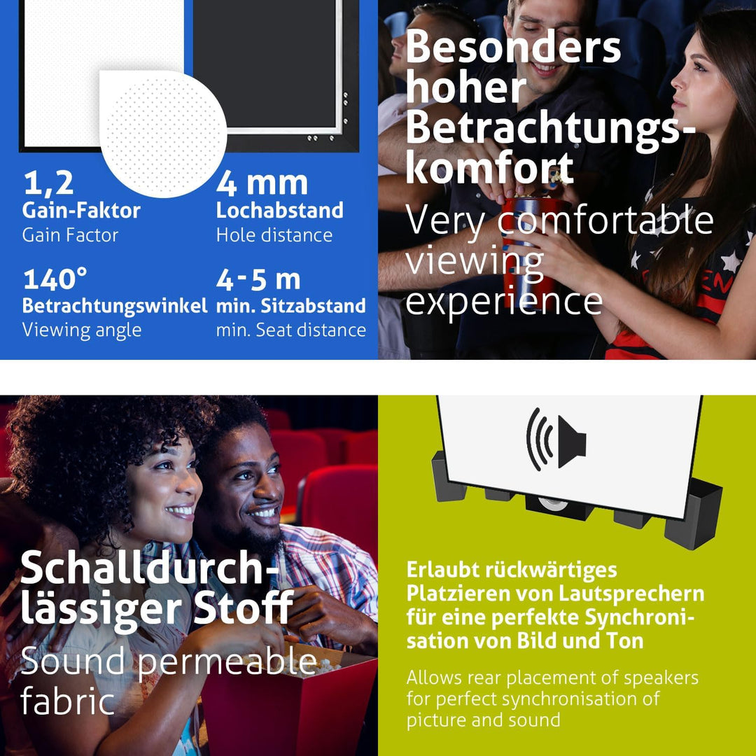 ESMART Expert UKD Akustik Rahmen-Leinwand [Grössenauswahl] 160 x 90 cm (72") 16:9 | Heimkino Beamer