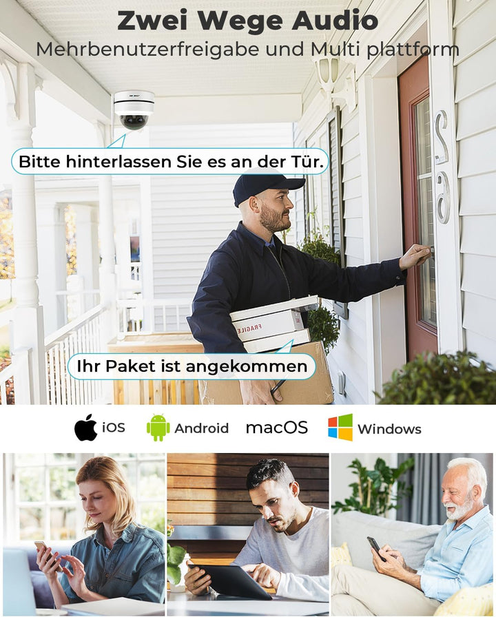 GENBOLT [10X Hybridzoom 2.5K POE WLAN Überwachungskamera | 24/7 Daueraufzeichnung,360° Überwachungsk