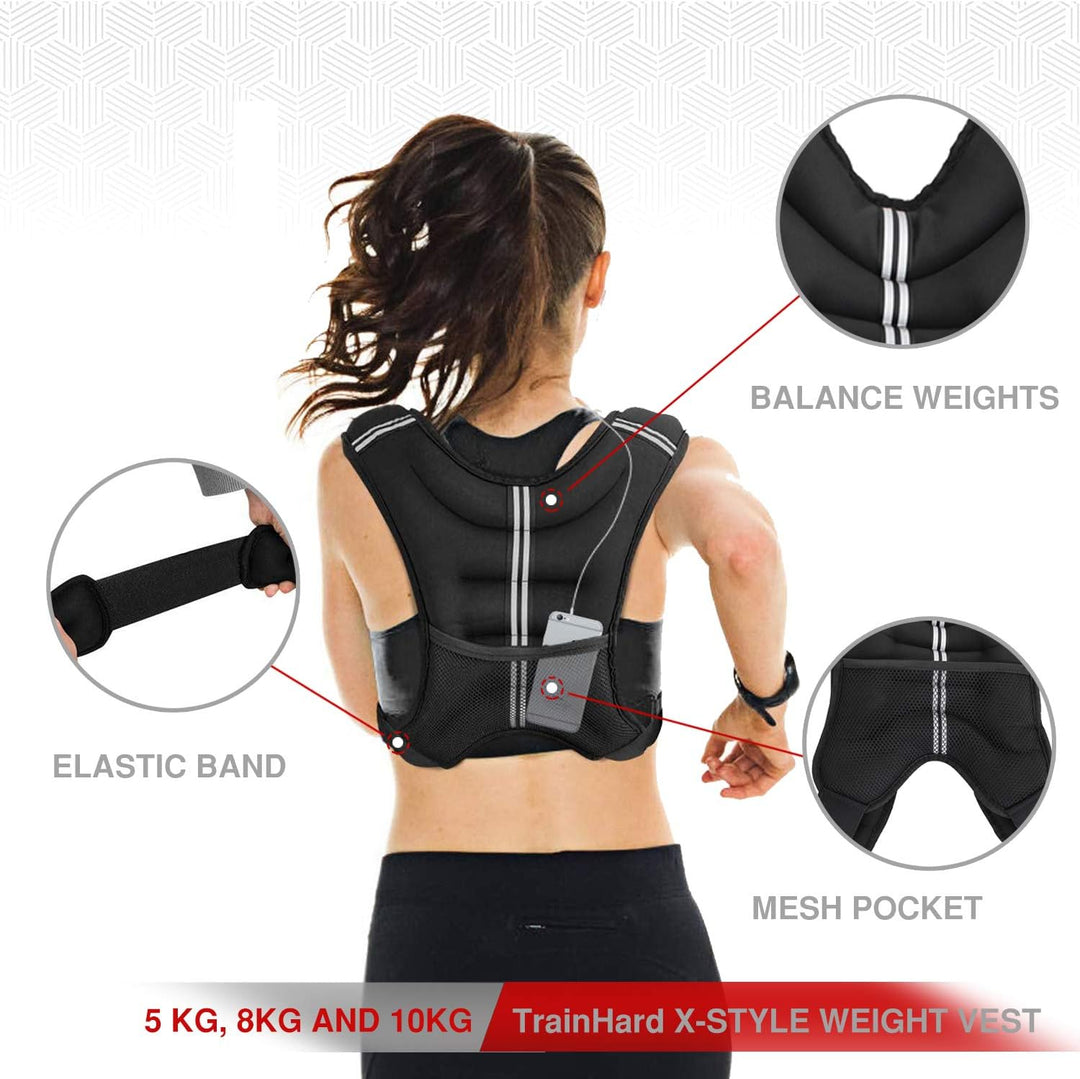 TrainHard 5 KG / 8 KG / 10 KG Gewichtsweste, X-Style Laufweste, Trainingsweste für Krafttraining, La