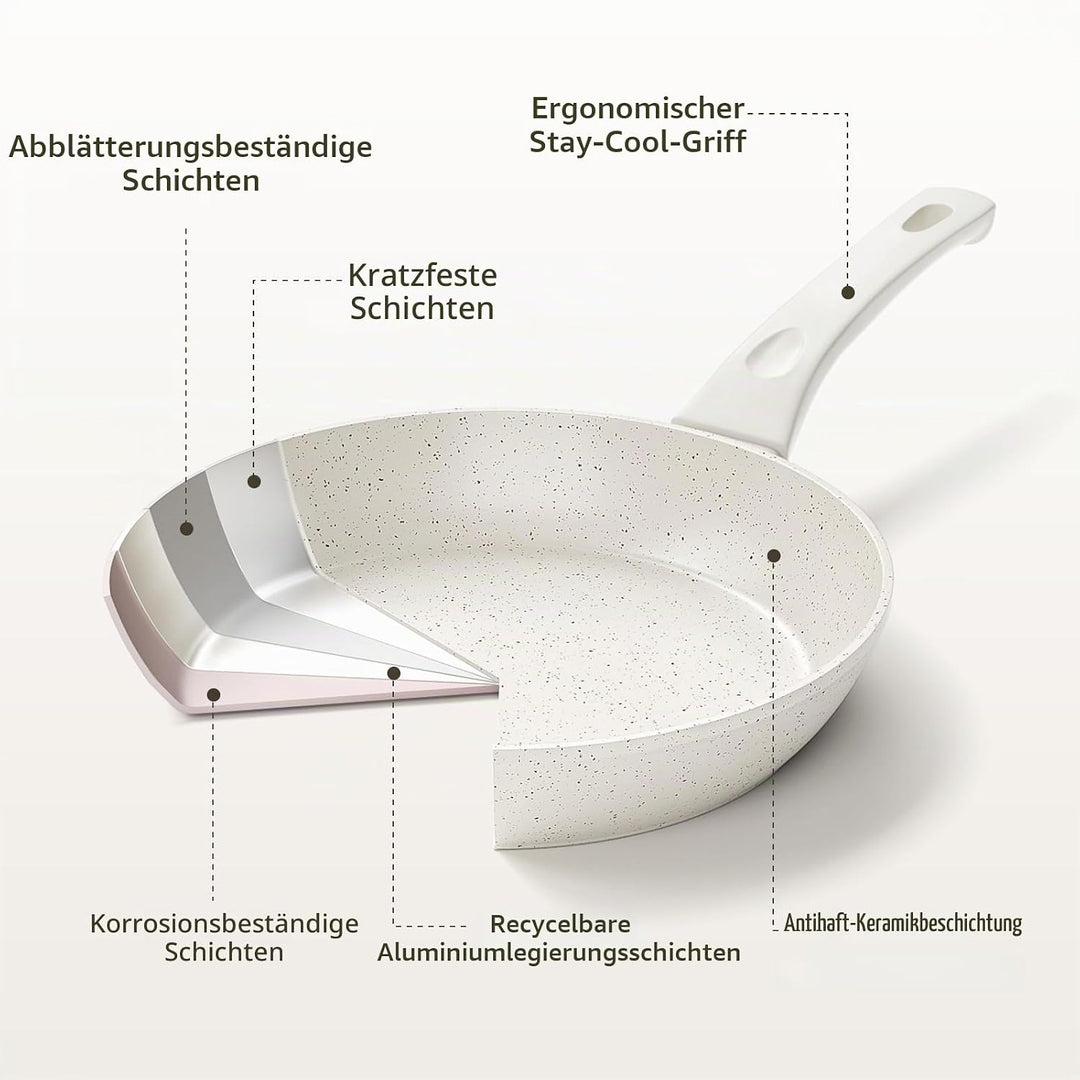 Innerwell 3-teiligs Antihaft Pfannenset mit Deckel 20+24+28 cm, Induktion Pfanne Keramik Antihaftbes