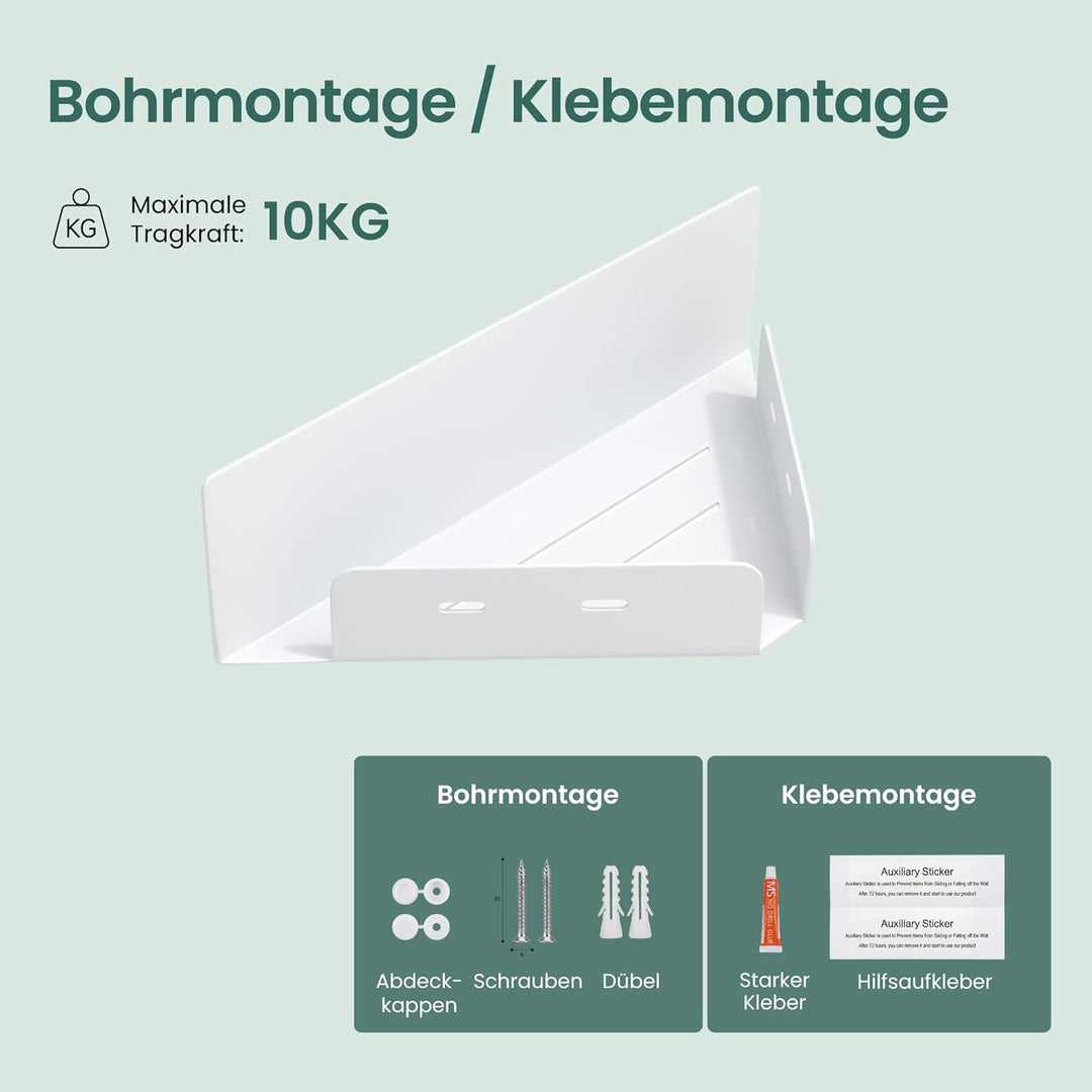 Mai & Mai Duschablage zum Bohren oder Kleben, Duschregal Badablage Ecke, Badezimmerablage zur Wandmo
