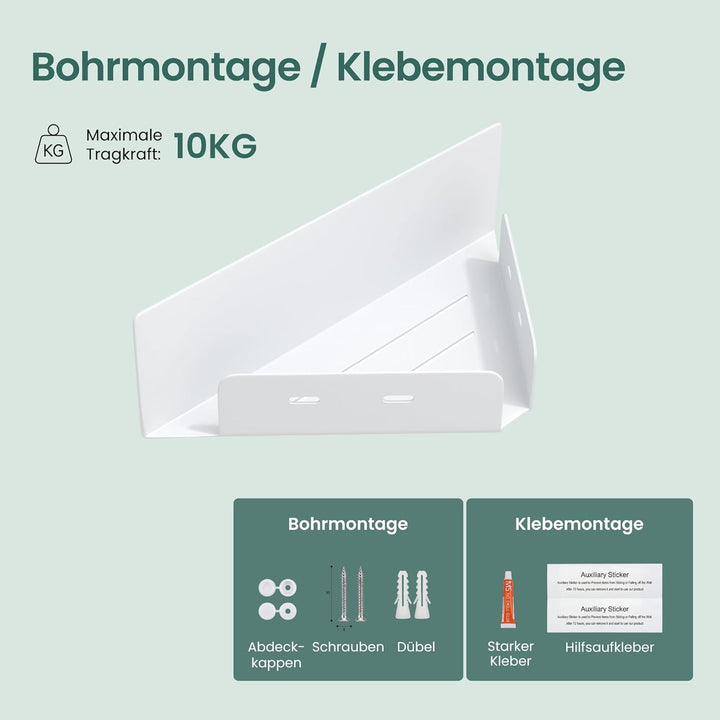 Mai & Mai Duschablage zum Bohren oder Kleben, Duschregal Badablage Ecke, Badezimmerablage zur Wandmo