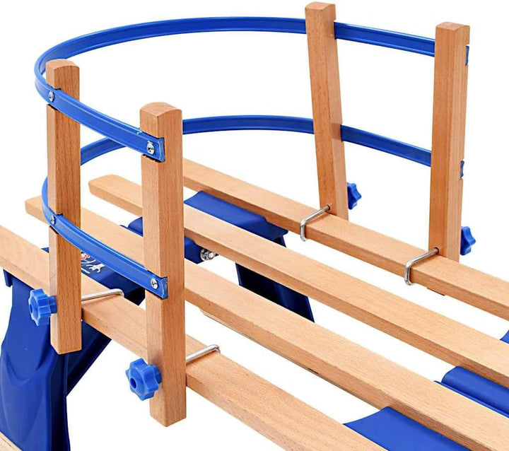 vidaXL Holzschlitten Lehne Holz 119 cm Rodel Schlitten Klappschlitten Kinder Blau mit Rückenlehne, B