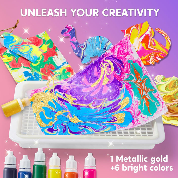 Klever Kits Wasser Marmorierfarbe für Kinder,Magic Marbling Paint Art für Mädchen ab 6-12 Jahren,Mar