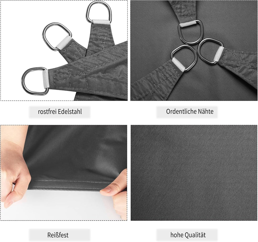WOLTU Sonnensegel Rechteck 3x4m Grau wasserabweisend Sonnenschutz Polyester Windschutz mit UV Schutz