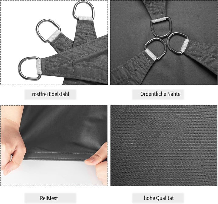 WOLTU Sonnensegel Rechteck 3x4m Grau wasserabweisend Sonnenschutz Polyester Windschutz mit UV Schutz