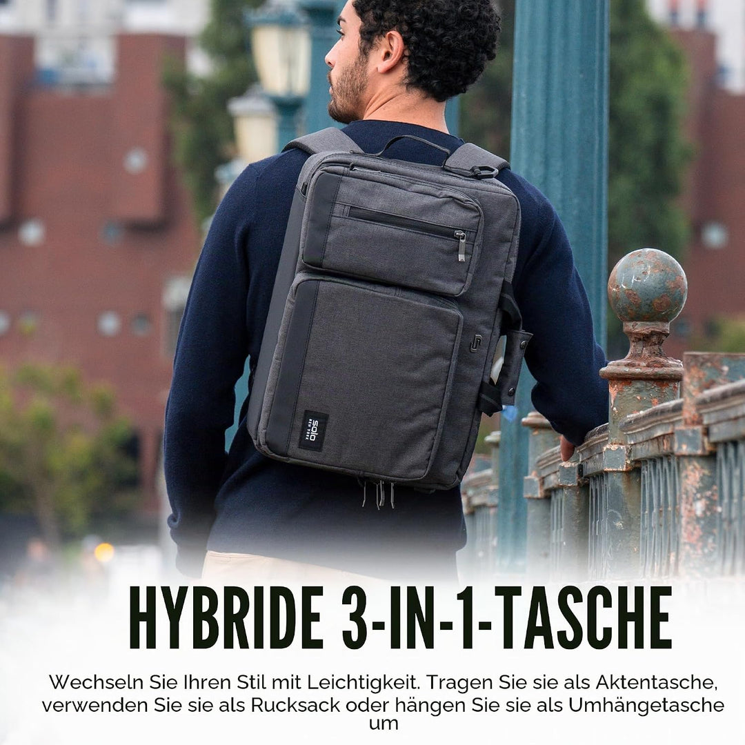 SOLO Duane 15,6 Zoll Laptop Hybrid Aktentasche, umwandelt sich zum Rucksack Grau, Grau