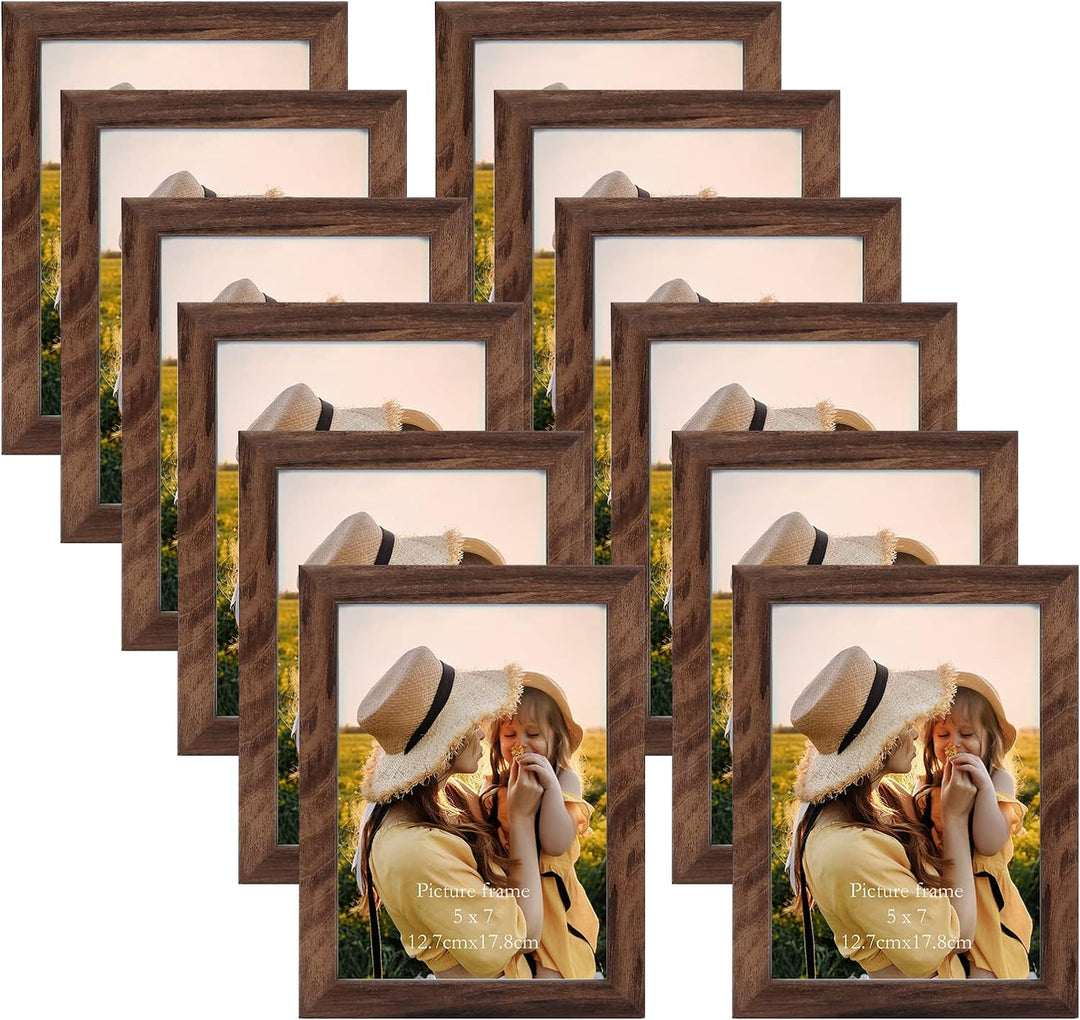 EXYGLO 12er Set Bilderrahmen 13x18 cm, Braune Fotorahmen Collage mit Echtglas für 18x13 cm Fotos und
