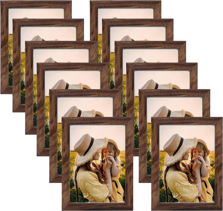 EXYGLO 12er Set Bilderrahmen 13x18 cm, Braune Fotorahmen Collage mit Echtglas für 18x13 cm Fotos und