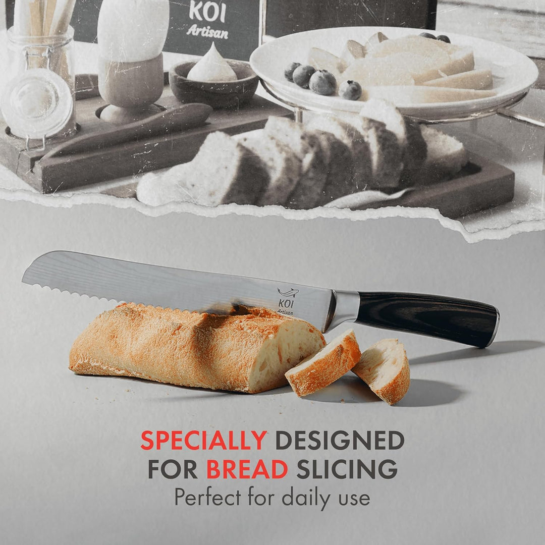 KOI ARTISAN Grosses Brotmesser - 20,3 cm rasiermesserscharfe Kante 20 cm Brotmesser, 20 cm Brotmesse