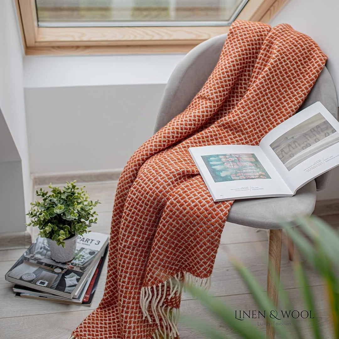 Linen & Cotton Warme Weiche Decke Wolldecke Wohndecke Kuscheldecke Sofia mit Fransen -100% Reine Neu