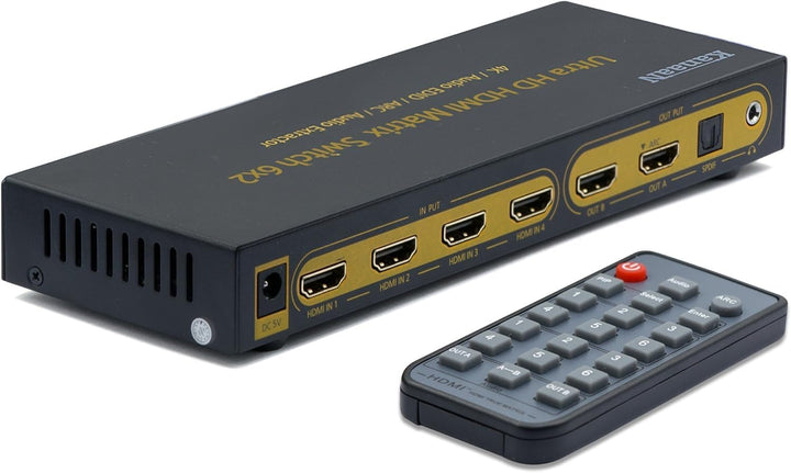 KanaaN Leicke 4K UltraHD HDMI 6x2 Matrix Switch mit Fernbedienung | 5.1 Surround SPDIF Optisch + Ste