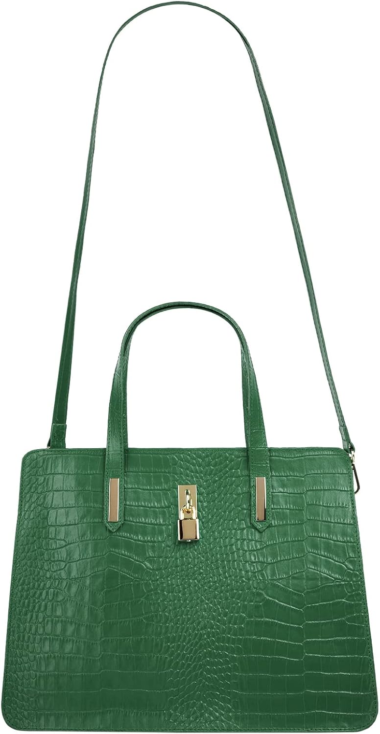 Handtasche Echt Leder Damen Made in Italy, Smartphonefach, Kroko-Design, elegante Umhängetasche, Dam