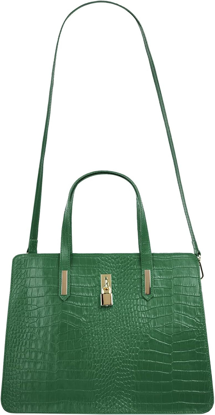 Handtasche Echt Leder Damen Made in Italy, Smartphonefach, Kroko-Design, elegante Umhängetasche, Dam