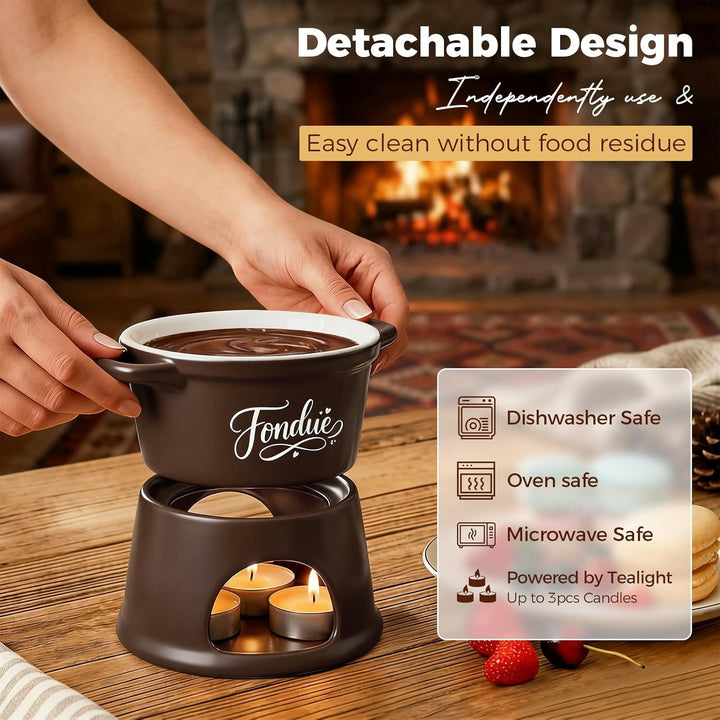 Yoassi Keramik Käsefondue Set, Mini Schokoladenfondue Tasse, Käsebecher mit 4 Gabeln, zum Schmelzen