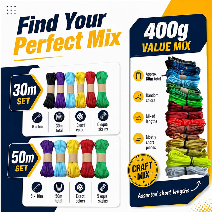 Paracord 4 mm, 20+ Militärfarben (15 m, 30 m, 50 m, 100 m, 300 m) | Ideal zum Basteln, Camping, Outd