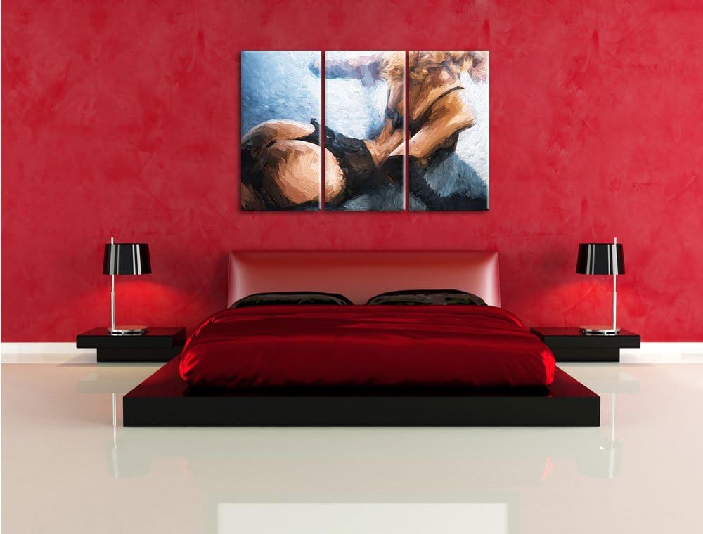 Pixxprint Frau in sexy Dessous als Leinwandbild/Grösse: 3 Teilig (120x80) cm/Wandbild/Kunstdruck/fer
