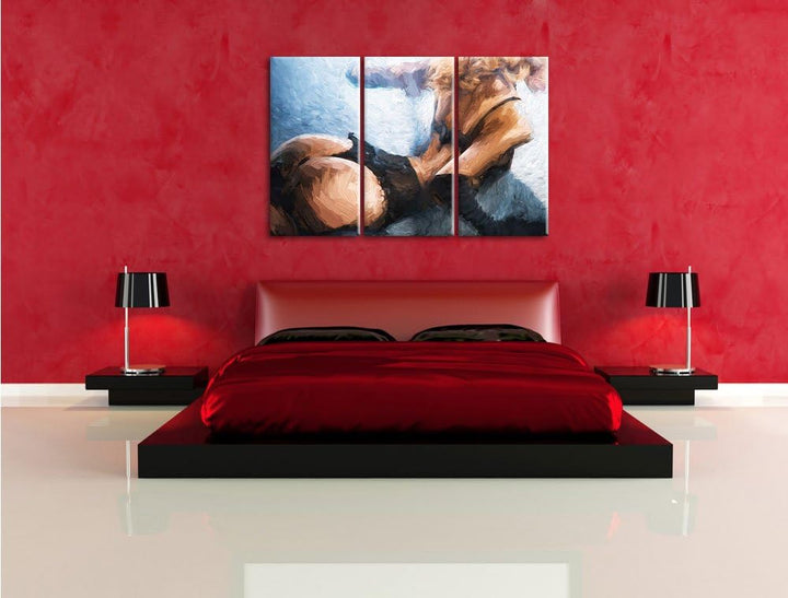 Pixxprint Frau in sexy Dessous als Leinwandbild/Grösse: 3 Teilig (120x80) cm/Wandbild/Kunstdruck/fer