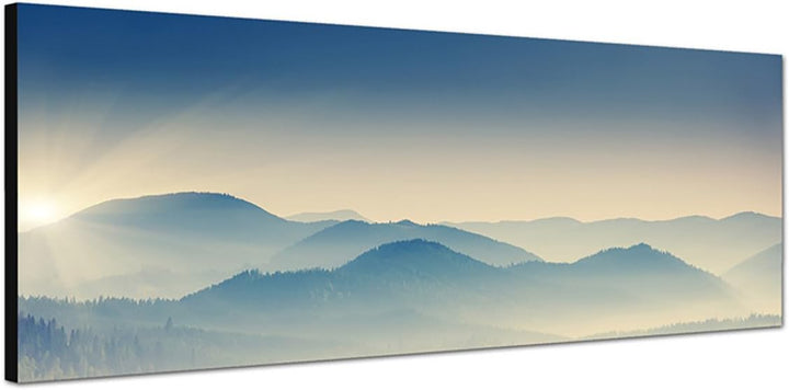 Paul Sinus Art Panoramabild auf Leinwand und Keilrahmen 150x50cm Ukraine Berge Wald Nebel Sonnenaufg