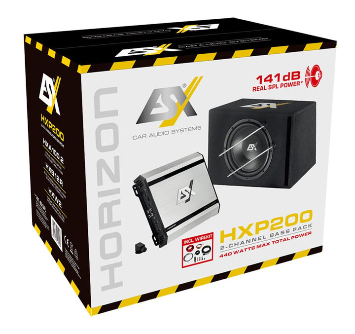 ESX HXP200 | 2-Kanal Basspaket mit 440W max | 30cm (12") Single-Bassreflex-System und 10qmm Verstärk