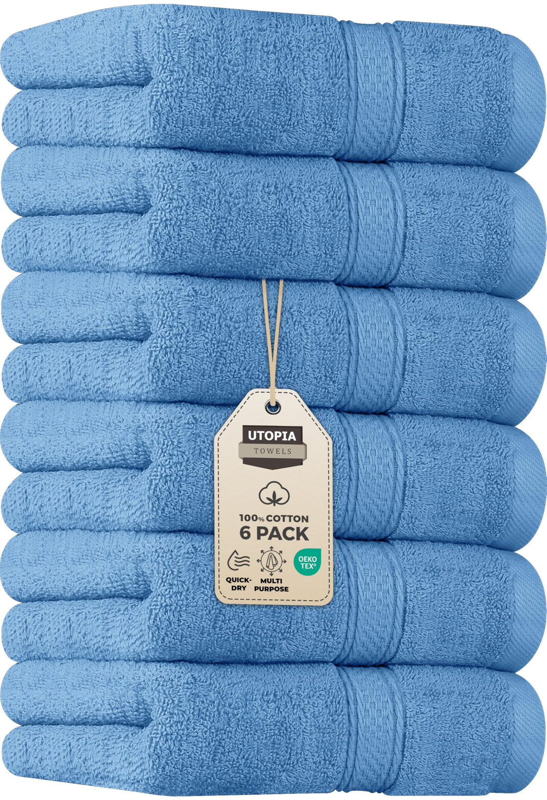Utopia Towels Handtücher, Baumwolle, 600 g/m², 6 Stück Blau, Blau 41 x 71 cm (6 Hand Towels)