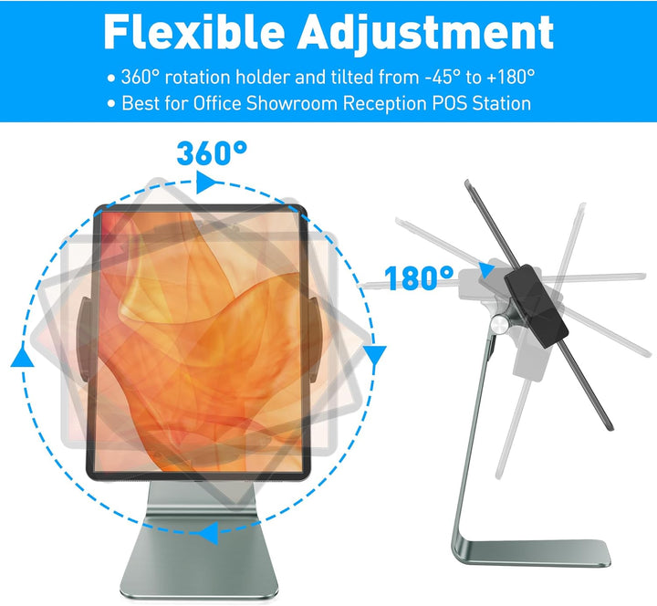 AboveTEK Verstellbarer Aluminium-Tablet-Ständer, 360° drehbarer Display-Halter für 7–12,9 Zoll iPad