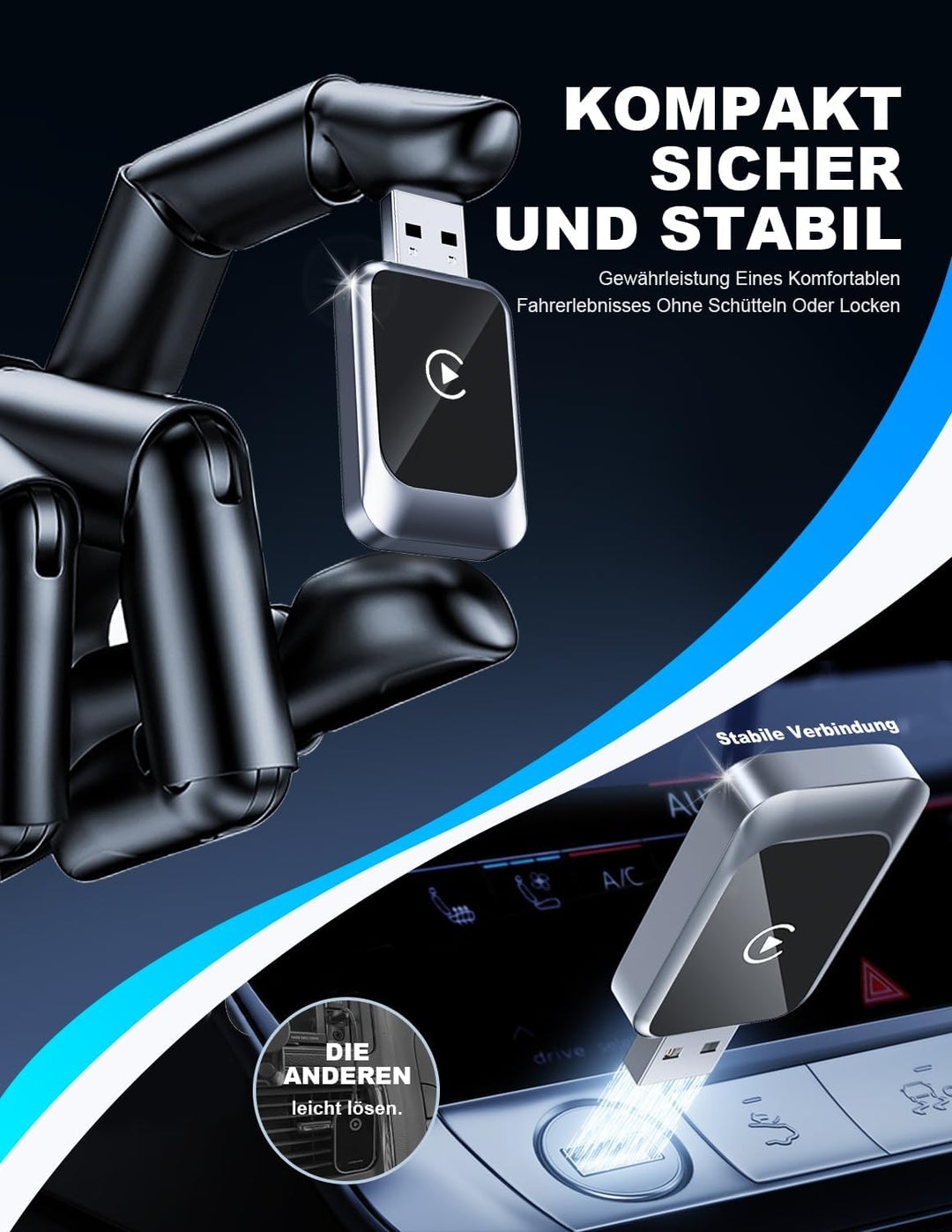 2026 Upgraded 2-in-1 Carplay Wireless Adapter, unterstützt CarPlay+Android Auto, Bluetooth 5.4 draht