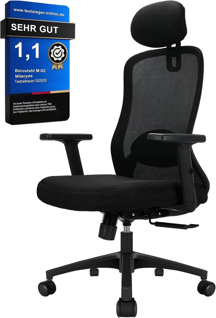 Bürostuhl, Ergonomischer Bürostuhl mit Verstellbarer 4D Lendenwirbelstütze, Schreibtischstuhl mit Ko