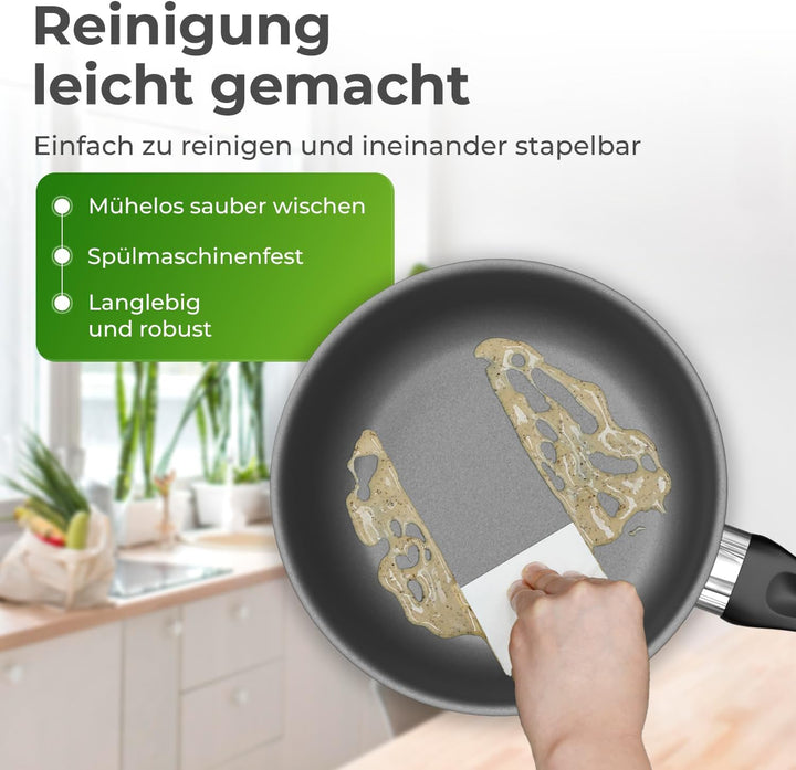 KLAMER Pfanne 24 cm, Profi Edelstahl-Bratpfanne, Induktionspfanne mit Premium Beschichtung, Pfanne 2