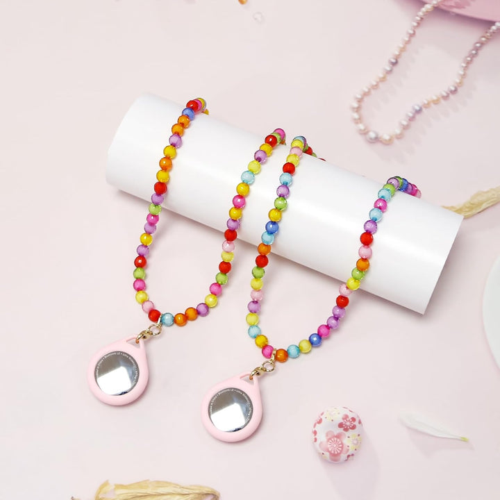 XEEWEN 2 Stück für Airtag-Halskettenhalter für Kinder, niedliches Kawaii-Perlen-Halskettenetui für M