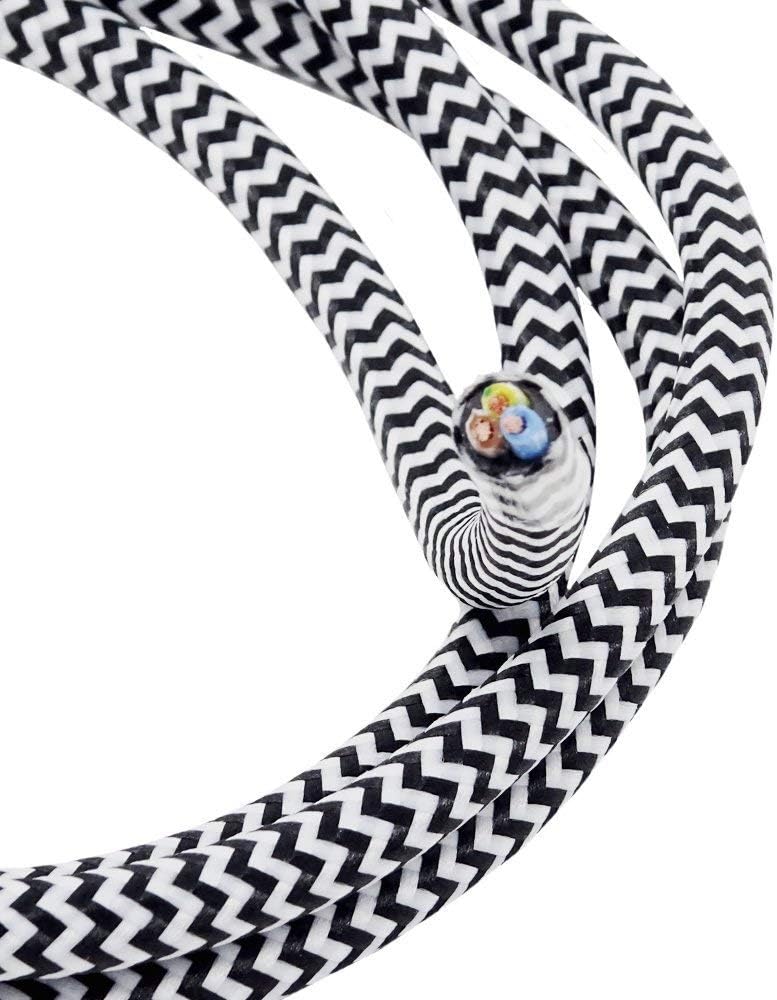 5m Stoffkabel Schwarz Weiss gezackt 3G 0,75qmm Textilkabel Lampenkabel Leuchtenkabel Kabel Stromkabe