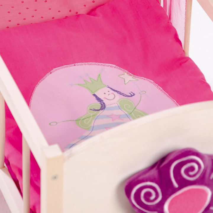roba Puppenbett Serie 'Happy Fee', Holz natur inkl. textiler Ausstattung, Bettwäsche & Himmel pink P