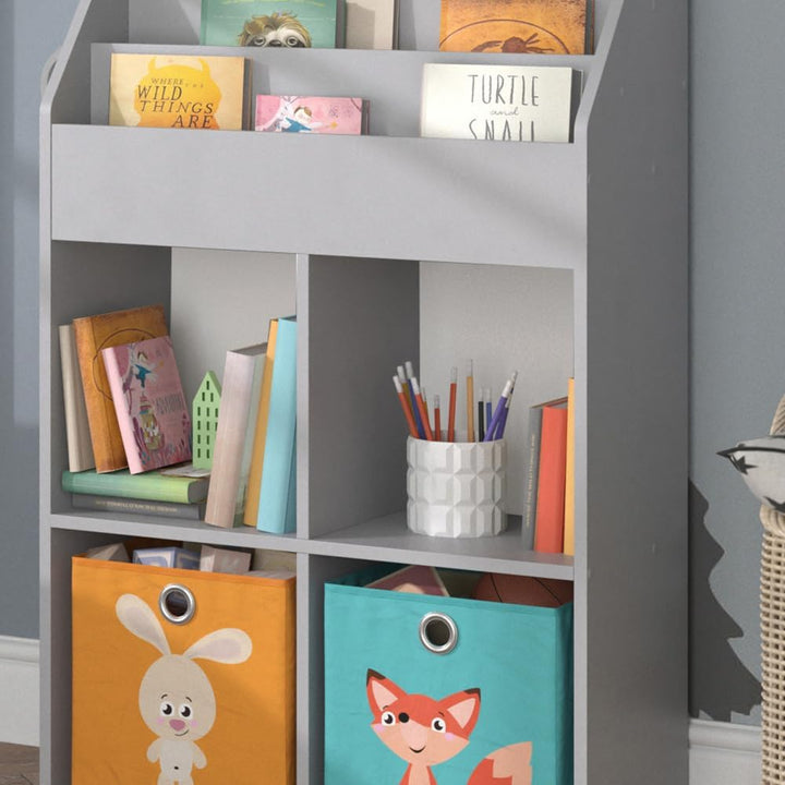 Vicco Kinderregal Grau Luigi mit 2 Faltboxen - 72x114x31 cm aus Spanplatte - Bücherregal ideal fürs