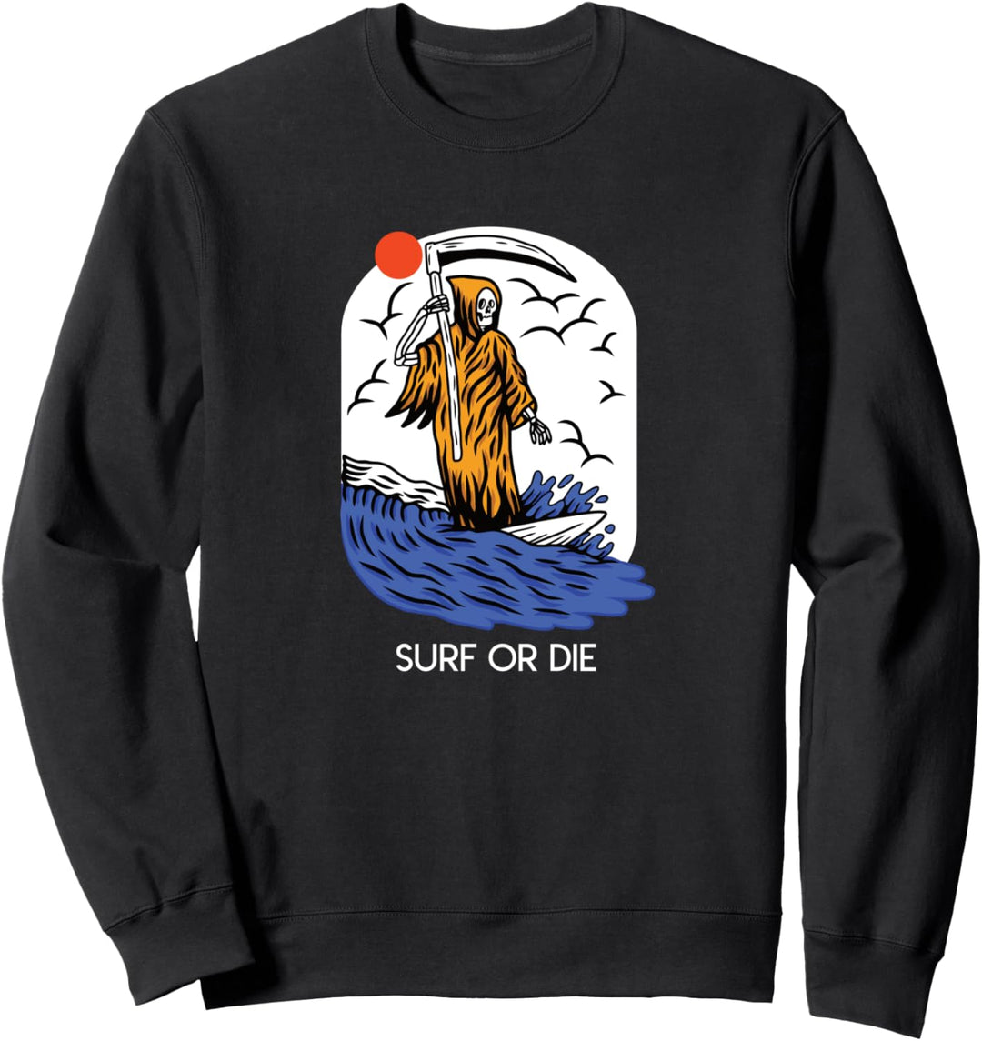 Surfen Totenkopf Surfbrett Sensenmann Wellen Sommer Surfer Sweatshirt