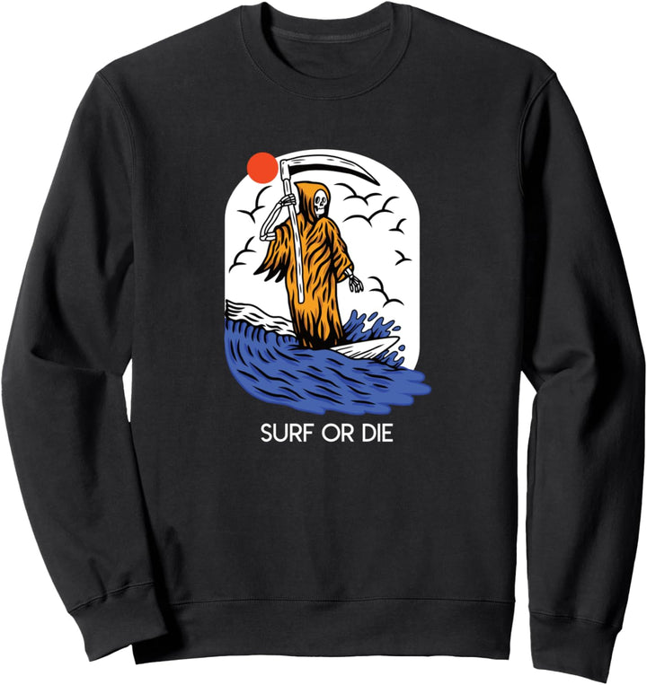 Surfen Totenkopf Surfbrett Sensenmann Wellen Sommer Surfer Sweatshirt