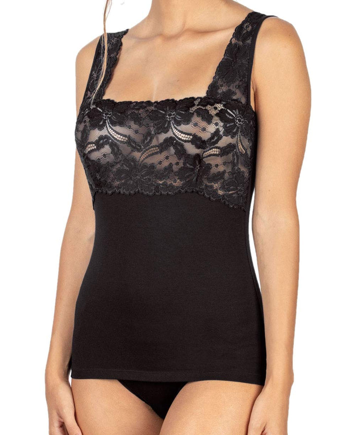Intimo 2D Damen-Unterhemd aus Spitze und breiter Schulter aus Modal L Schwarz, L Schwarz
