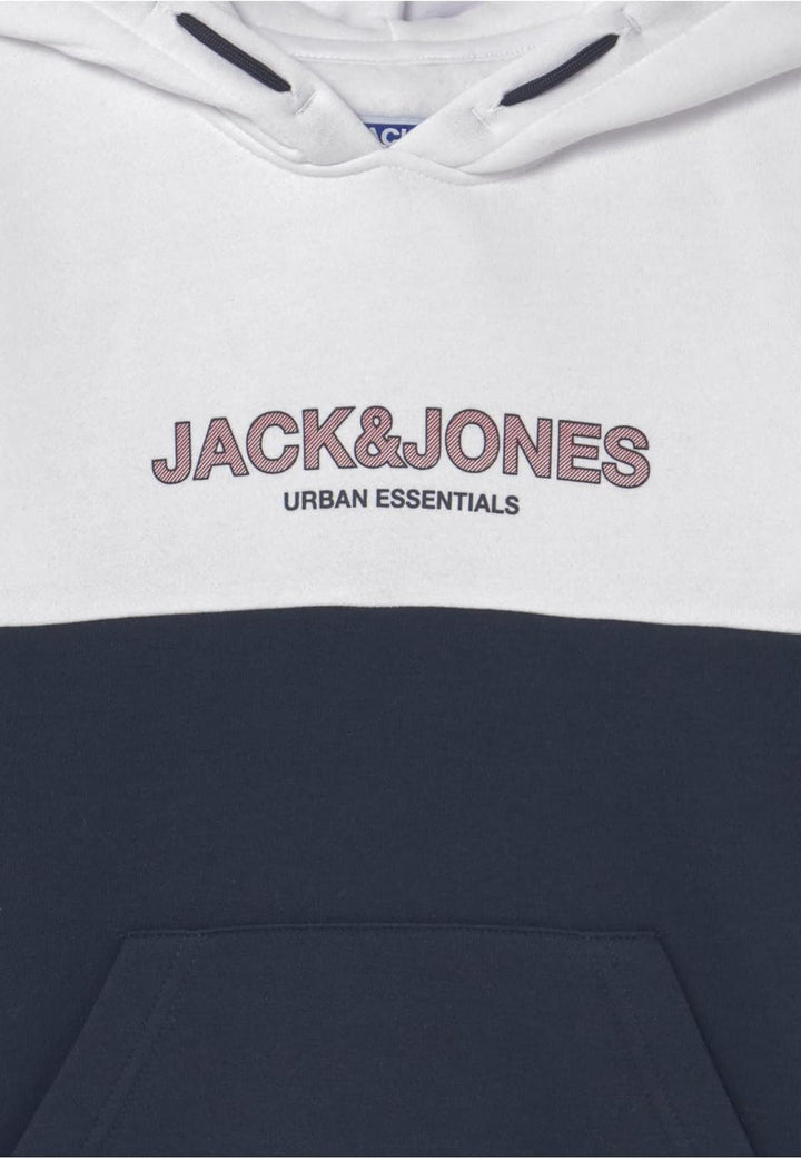 Jack & Jones Jungen JJEURBAN Blocking Sweat Hood NOOS JR Sweatshirt, White/Detail:RED Dahlia-Navy Pr
